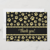 Golden Paw Prints on Black with Custom Name サンキューカード (正面)
