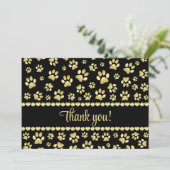 Golden Paw Prints on Black with Custom Name サンキューカード (スタンド正面)