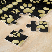 Golden Paw Prints on Black with Custom Name ジグソーパズル (側面)