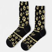 Golden Paw Prints on Black with Custom Name ソックス (左)