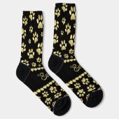 Golden Paw Prints on Black with Custom Name ソックス (右)