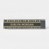 Golden Paw Prints on Black with Custom Name デスクネームプレート (正面)