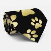 Golden Paw Prints on Black with Custom Name ネクタイ (ロール)