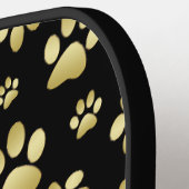 Golden Paw Prints on Black with Custom Name ピックルボールラケット (左詳細)