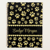 Golden Paw Prints on Black with Custom Name プランナー手帳 (正面)