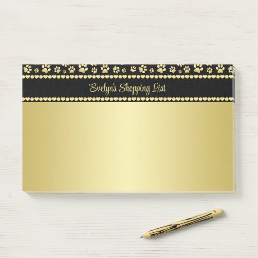Golden Paw Prints on Black with Custom Name ポストイット (デスク)