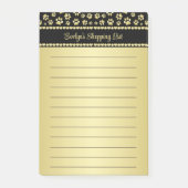 Golden Paw Prints on Black with Custom Name ポストイット (正面)