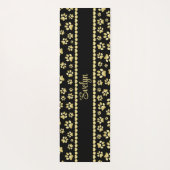 Golden Paw Prints on Black with Custom Name ヨガマット (裏面)