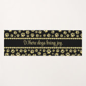Golden Paw Prints on Black with Custom Name ヨガマット (正面(横))