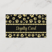 Golden Paw Prints on Black with Custom Name ロイヤリティカード (正面)