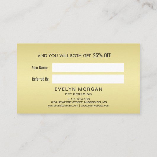 Golden Paw Prints on Black with Custom Name 紹介カード (裏面)