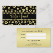 Golden Paw Prints on Black with Custom Name 紹介カード (正面/裏面)