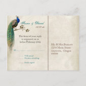 Golden Peacock & Swirls - RSVP応答はがき インビテーションポストカード (裏面)