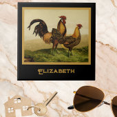 Golden Penciled Hamburg Roosters Black Monogram タイル