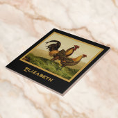 Golden Penciled Hamburg Roosters Black Monogram タイル