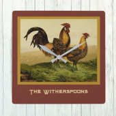 Golden Penciled Hamburg Roosters Hens on Farm スクエア壁時計