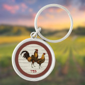 Golden Penciled Hamburg Roosters Maroon Monogram  キーホルダー