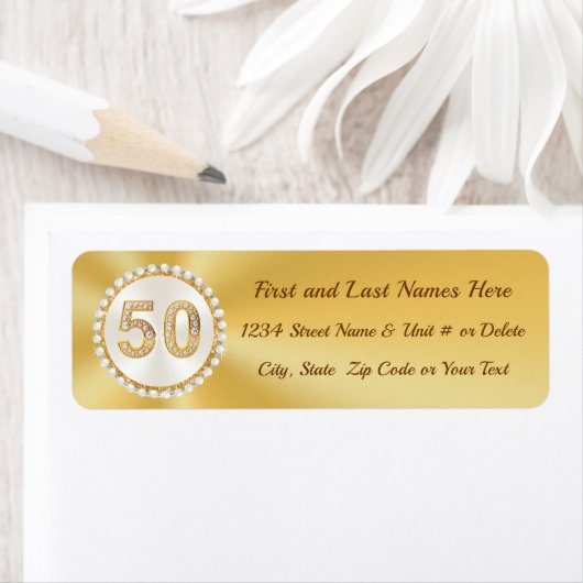 Golden, Personalized Address Labels, for 50th ラベル (インサイチュ)
