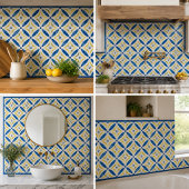 Golden Petals Modern Blue Yellow Floral Mosaic タイル
