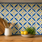 Golden Petals Modern Blue Yellow Floral Mosaic タイル