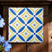 Golden Petals Modern Blue Yellow Floral Mosaic タイル
