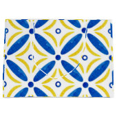 Golden Petals Modern Blue Yellow Floral Mosaic ラージペーパーバッグ (正面)