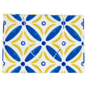 Golden Petals Modern Blue Yellow Floral Mosaic ラージペーパーバッグ (裏面)