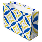 Golden Petals Modern Blue Yellow Floral Mosaic ラージペーパーバッグ (裏面アングル)