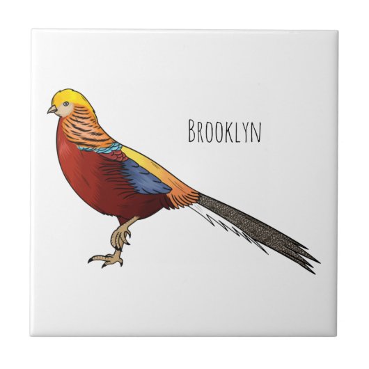 Golden pheasant bird cartoon illustration タイル (正面)
