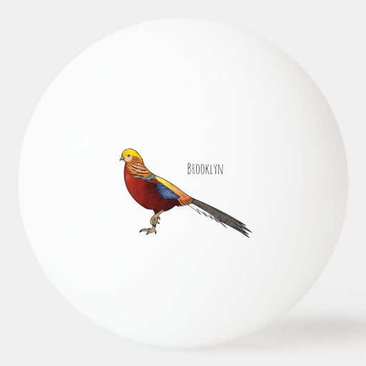 Golden pheasant bird cartoon illustration 卓球ボール (正面)