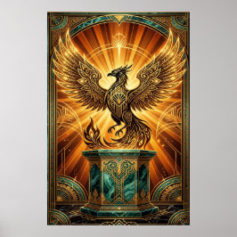 Golden Phoenix Rising Art Deco Illustration ポスター