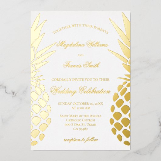 golden pineapples wedding 箔招待状 (正面)