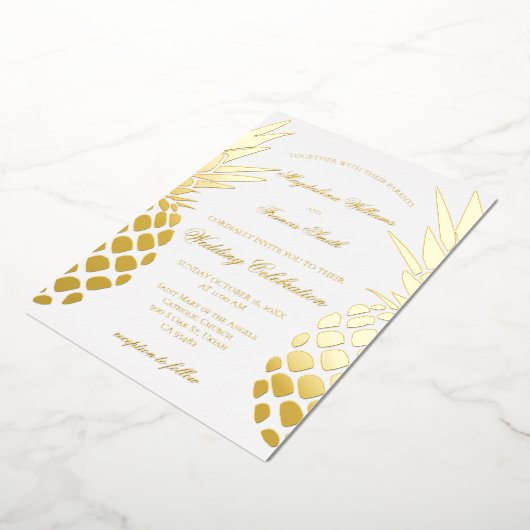 golden pineapples wedding 箔招待状 (回転した状態)
