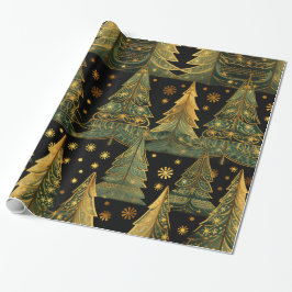 Golden Pines on Midnight Wrapping Paper ラッピングペーパー