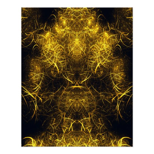 Golden Plasma Energy Fractal Art ポスター (正面)