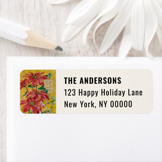 Golden Poinsettia | Christmas Return Address ラベル (インサイチュ)