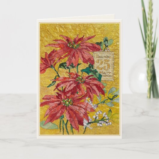 Golden Poinsettia | December 25 Fine Art Christmas シーズンカード (正面)
