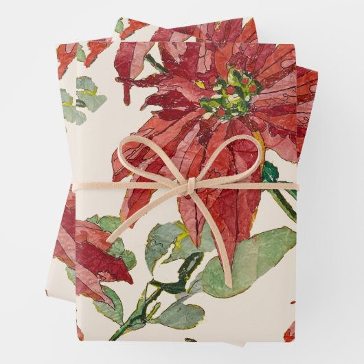 Golden Poinsettia | Fine Art Christmas Red ラッピングペーパーシート (インサイチュ)