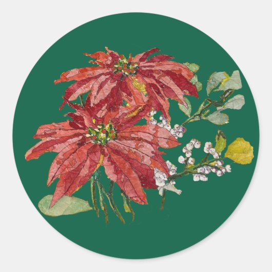 Golden Poinsettia | Fine Art Christmas Sticker ラウンドシール (正面)