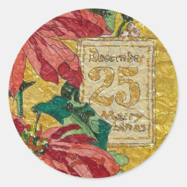Golden Poinsettia | Fine Art Christmas Sticker ラウンドシール