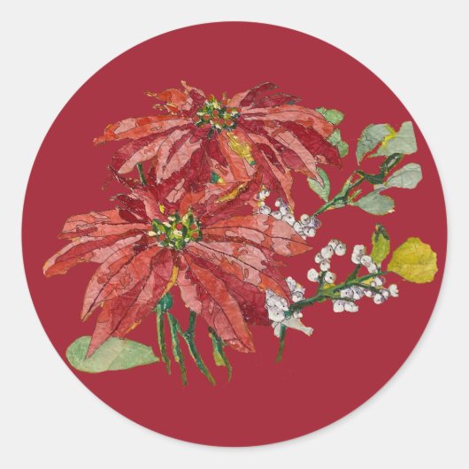 Golden Poinsettia | Fine Art Christmas Sticker ラウンドシール (正面)