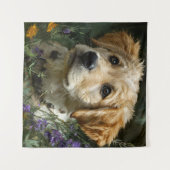 Golden Puppy Wildflower Gaze タペストリー (正面(横))