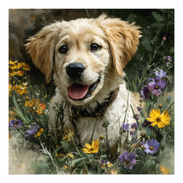 Golden Puppy Wildflower Joy フォトプリント