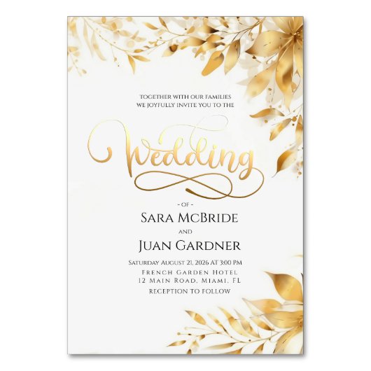 Golden Radiance Botanical Wedding Invitation Card テーブルナンバー (正面)