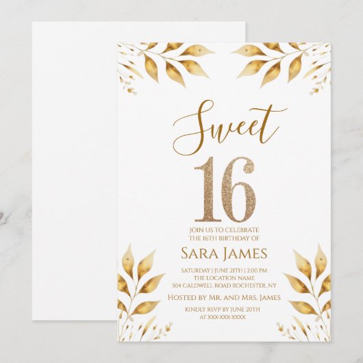 Golden Radiance Sweet 16 Invitation 招待状 (正面/裏面)