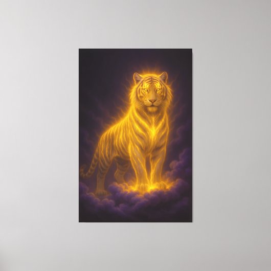 Golden Radiant Tiger on Storm Clouds – Fantasy Art キャンバスプリント (正面)
