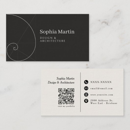 Golden Ratio Black QR Code Business Card 名刺 (正面/裏面)