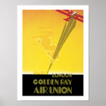 Golden Ray ~ Air Union ポスター<br><div class="desc">Vintage Art Deco style air travel poster for Air Union's "Golden Ray" flight services connecting London and Paris.</div>