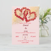 Golden red hearts wedding invitation 招待状 (スタンド正面)