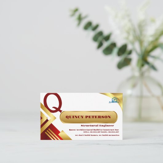 Golden & Red Layers Monogram Initial Founder CEO 名刺 (スタンド正面)